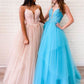 Stylish v neck tulle lace long prom dress evening dress formal dress cg4291