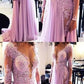 2019 Long Sleeve V neck Chiffon Appliques Evening Dress, Formal Prom Dress, Sexy Evening Gown cg4320