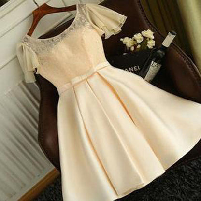 Elegant A-Line Jewel Cap Sleeves Short Homecoming Dress With Lace cg435