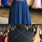 Straps Navy Blue Chiffon Floor Length Prom Dress with Lace Up Back cg4401