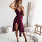 Sheath Spaghetti Straps Burgundy Knee-Length Satin Homecoming Party Dress cg4538