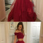 2019 Two Piece Prom Dresses Long, Burgundy Prom Dresses With Cap Sleeves cg457
