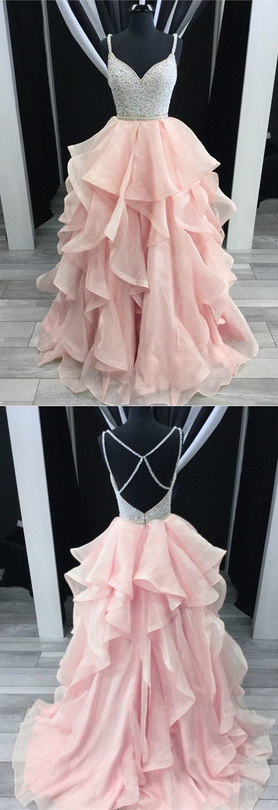 Spaghetti Straps Rhinestones Tiered Skirt Hi-Lo Backless Prom Dresses Evening Gowns Dress  cg461