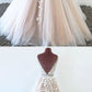 Stylish v neck tulle long prom dress white applique, evening dress cg4688