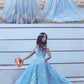 Light Blue Tulle Ball Gowns Prom Dresses Lace Appliques Off Shoulder  cg472