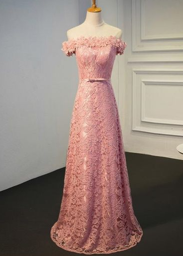 Sexy Off Shoulder Peach Lace Long Evening Prom Dresses cg4825