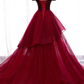 BEAUTIFUL BURGUNDY SWEETHEART OFF SHOULDER TULLE LONG PROM DRESS TULLE FORMAL DRESS cg4865