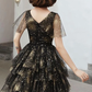 CUTE BLACK V NECK TULLE SEQUIN SHORT DRESS, BLACK HOMECOMING DRESS cg4866