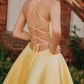 Yellow v neck short A line party dress, homecoming dress cg4937
