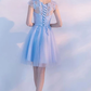 LIGHT BLUE A LINE TULLE LACE SHORT DRESS, HOMECOMING DRESS 2019 cg4948