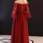 BURGUNDY TULLE LACE TEA LENGTH PROM DRESS, BURGUNDY EVENING DRESS cg4965