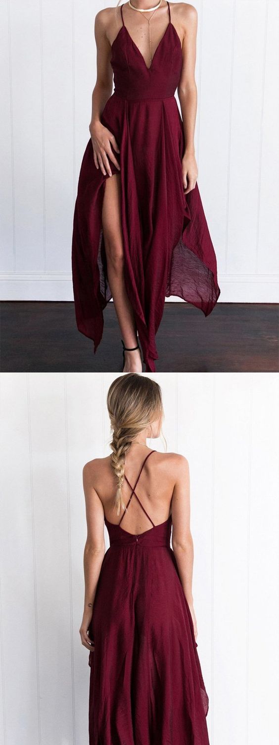 Sexy Dark Red Chiffon V-neck Dresses ,Cheap Spaghetti Straps Short Prom Dresses cg498