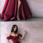 Simple burgundy satin long prom dress burgundy evening dress  cg5075