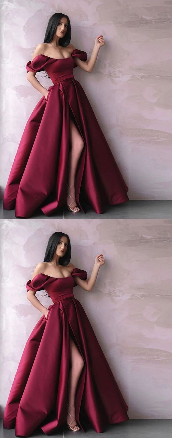 Simple burgundy satin long prom dress burgundy evening dress  cg5075