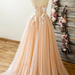 CHAMPAGNE TULLE SWEETHEART LACE LONG PROM DRESS TULLE FORMAL DRESS cg5133