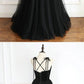 Black Tulle Spaghetti Straps Open Back Long Prom Dress cg5135