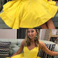 A-line Yellow Satin Short Party Dress Homecoming Dress cg5190