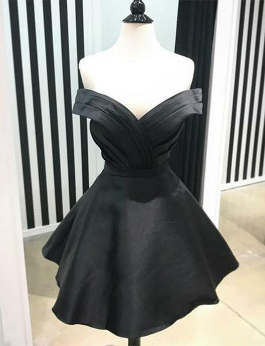 Black Short Homecoming Dresses Off The Shoulder Ruffles  cg521