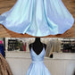 Light Blue Satin V-neck Cross Back Prom Dresses cg5221