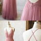 A Line V Neck Pink Backless Prom Dresses, V Neck Pink Backless Formal Evening Bridesmaid Dresses cg5384