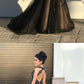 Black v neck tulle lace long prom dress, black evening dress  cg5506