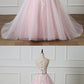 Light Pink Scoop Neck Lace Applique Formal Prom Dress, Beaded Wedding Dress  cg5574