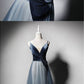 New Design Blue Tulle Velvet Long V Neck Senior Prom Dress  cg5584