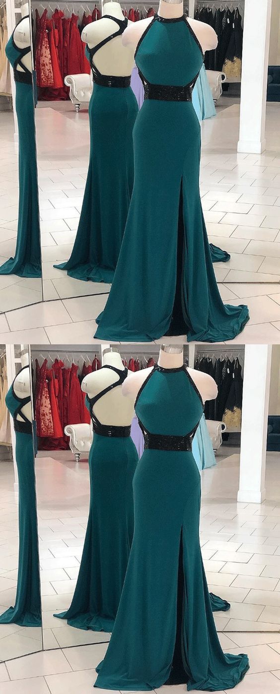 Pretty Backless Mermaid Evening Dress with Split Slit, Sexy Long Prom Dresses  cg5674