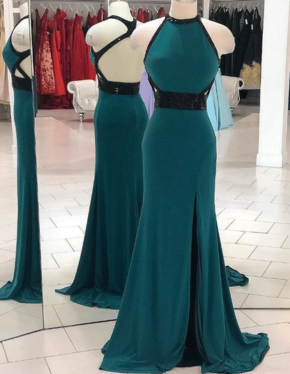 Pretty Backless Mermaid Evening Dress with Split Slit, Sexy Long Prom Dresses  cg5674