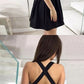 A-Line V-Neck Sleeveless Black Homecoming Dresses With Cross Back cg572