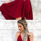 A-Line Deep V-Neck Spaghetti Straps Dark Red Homecoming Dresses  cg573