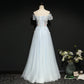 Light Blue Off Shoulder A-Line Flower Party Dress, New Prom Dress 2020  cg5755