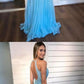 Blue Tulle O Neck Backless Long Beaded Prom Dress, Evening Dress  cg5772