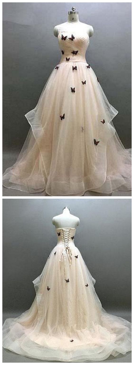 Sweetheart A-line Sweep Train Butterfly Long Prom Dress  cg5784