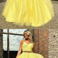 A Line V Neck 2 Pieces Yellow Lace Prom Dresses, Two Pieces Yellow Lace Formal Evening Dresses  cg5860