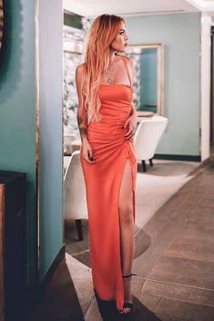 Sexy Orange Prom Dresses Split Side  cg5926