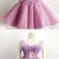 Elegant A-Line Lavender Tulle Homecoming Dresses With Scoop Neckline,Short Homecoming Dresses With Appliques cg595