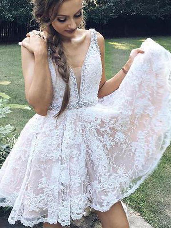 2019 A-Line White Short Homecoming Dresses With Straps,Custom Made Homecoming Dresses  cg598