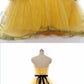 Sweetheart neck yellow tulle long ruffles evening dress, long strapless spring prom dress  cg6083