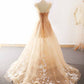 Sweetheart champagne tulle floor length customize evening prom dress  cg6093