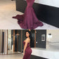 Burgundy Mermaid Sheath Long Prom Dresses Off the Shoulder Evening Dresses  cg6140