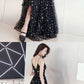 Black v neck tulle long prom dress, black evening dress  cg628