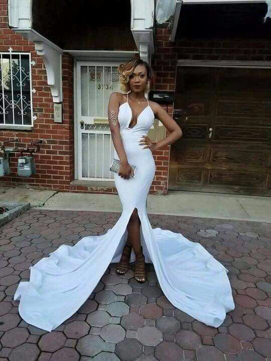 White Prom Dress,Mermaid Prom Dress,Spaghetti Prom Dress  cg6295