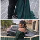 Off-shoulder Long Sleeves Green Lace Prom Dresses  cg6353