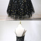 Cute Prom Dress, Unique Black Star Printed Tulle Long Open Back Short Prom Dress   cg6362