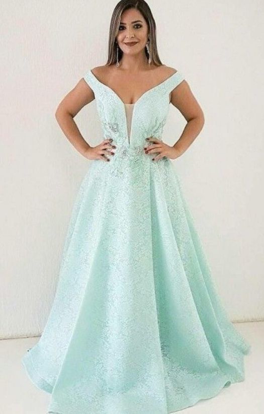 Pretty Unique Off Shoulder Mint Green Lace A Line Prom Dress  cg6436