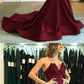 Elegant Strapless Burgundy Prom Dresses Mermaid Evening Dresses Long Women Satin Formal Gowns  cg6456