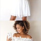A-Line Off-the-Shoulder Half Sleeves White Lace Short Homecoming Dresses cg653