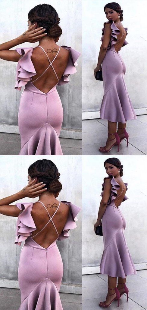 Cute Prom Dress, Mermaid Tea-length Purple Prom Dresses,Cheap Prom Dresses  cg6541