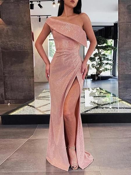 Sexy slanted shoulder slit Slim sleeveless maxi prom dress  cg6627